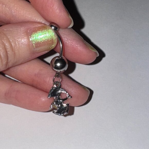 Clear Rhinestone Dolphin Dangle Belly Ring - Picture 12 of 12